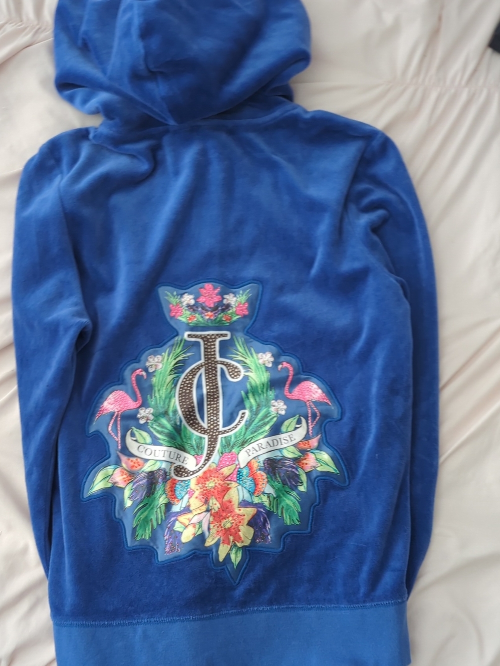 Juicy Couture Royal Blue Velour Hoodie with Tropical Crest
